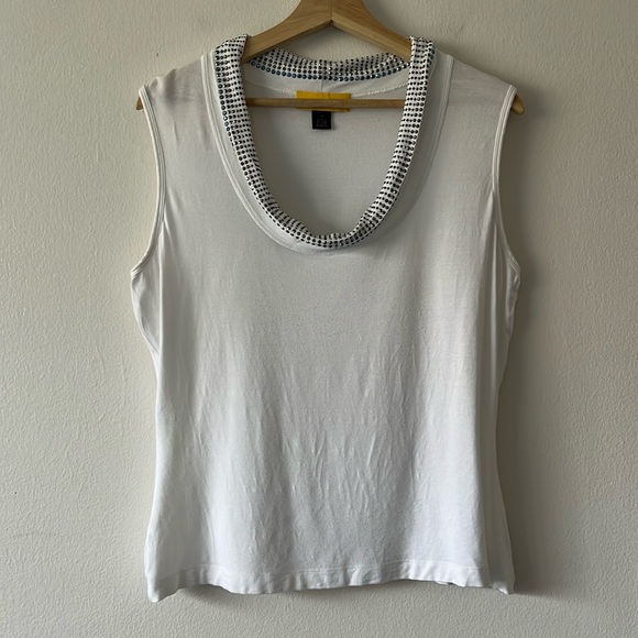 St. John Sleeveless Beaded Cowl Neck Top in White‎ size large - Picture 1 of 10